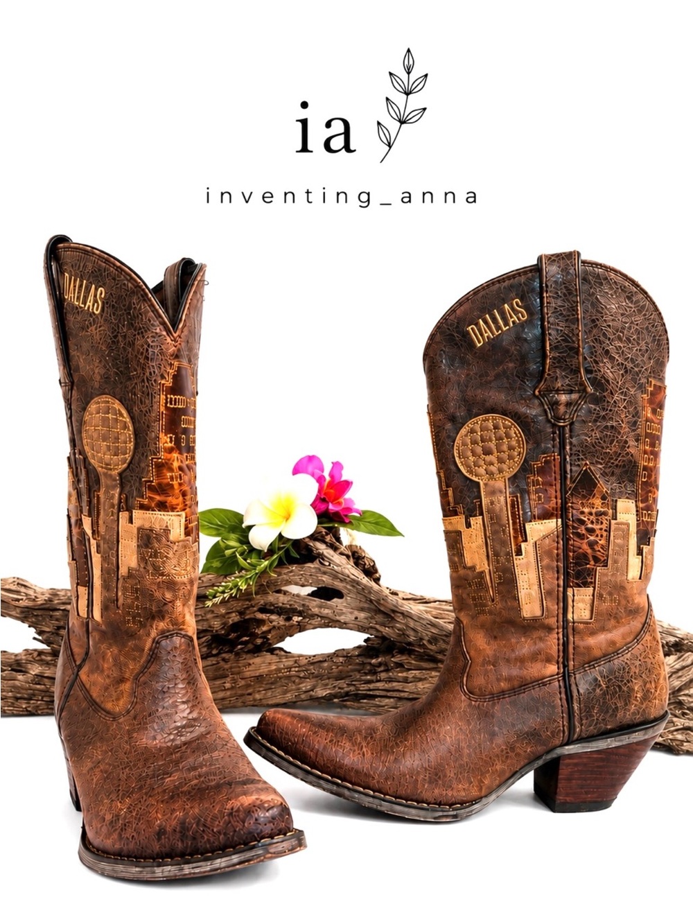 Rare Edition Dallas Skyline 3-D Leather Appliqué Western Boots w/Slight Snip Toe